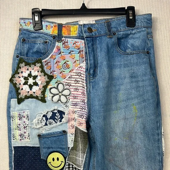 BDG Urban Outfitters Size 29 Patchwork High Rise Flare Jeans Boho Hippie - Picture 4 of 16